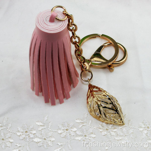 Tassel BRICOLAGE porte-clefs cristal feuille gland en cuir pour sac à main